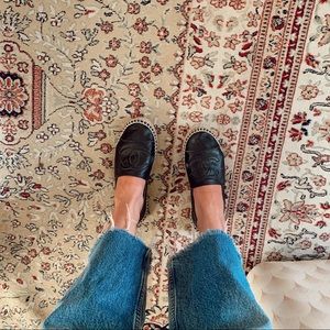 Chanel Black Leather Espadrilles